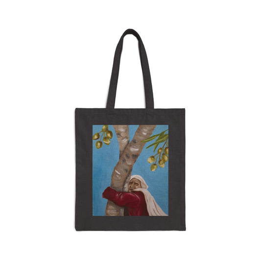 Canvas Tote Bag — Vintage Woman Hugging Tree Art Print