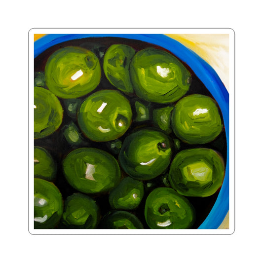 Olive Bowl Sticker — Realistic Green Olives Kiss-Cut Decal