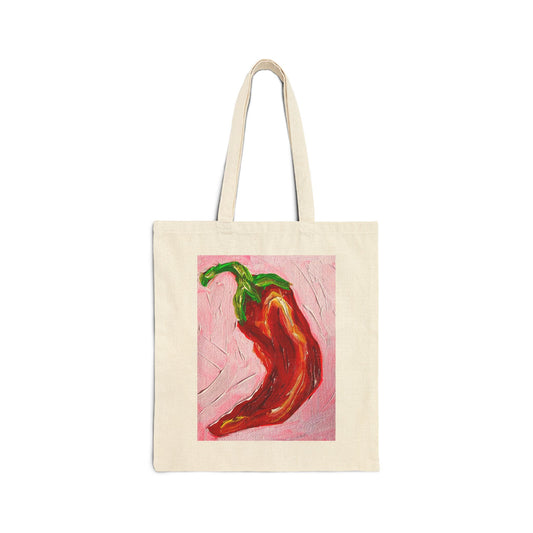 Spicy Red Pepper Canvas Tote Bag — Hand-Painted Chili Grocery Tote
