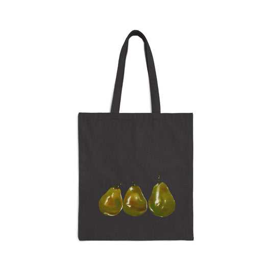 Pear Trio Canvas Tote Bag — Fruit Illustration Market Grocery Bag