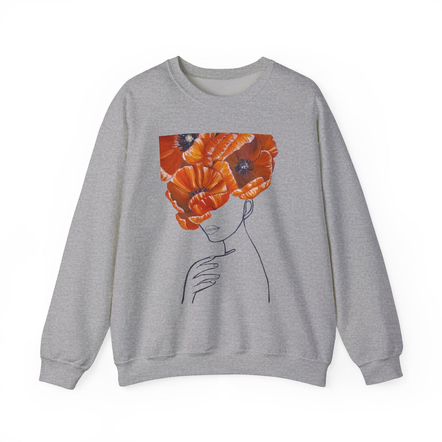 Poppy Headline Crewneck Sweatshirt — Floral Art Line Portrait