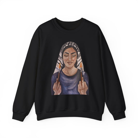 Crewneck Sweatshirt — Empowered Woman Art Print (middle fingers)