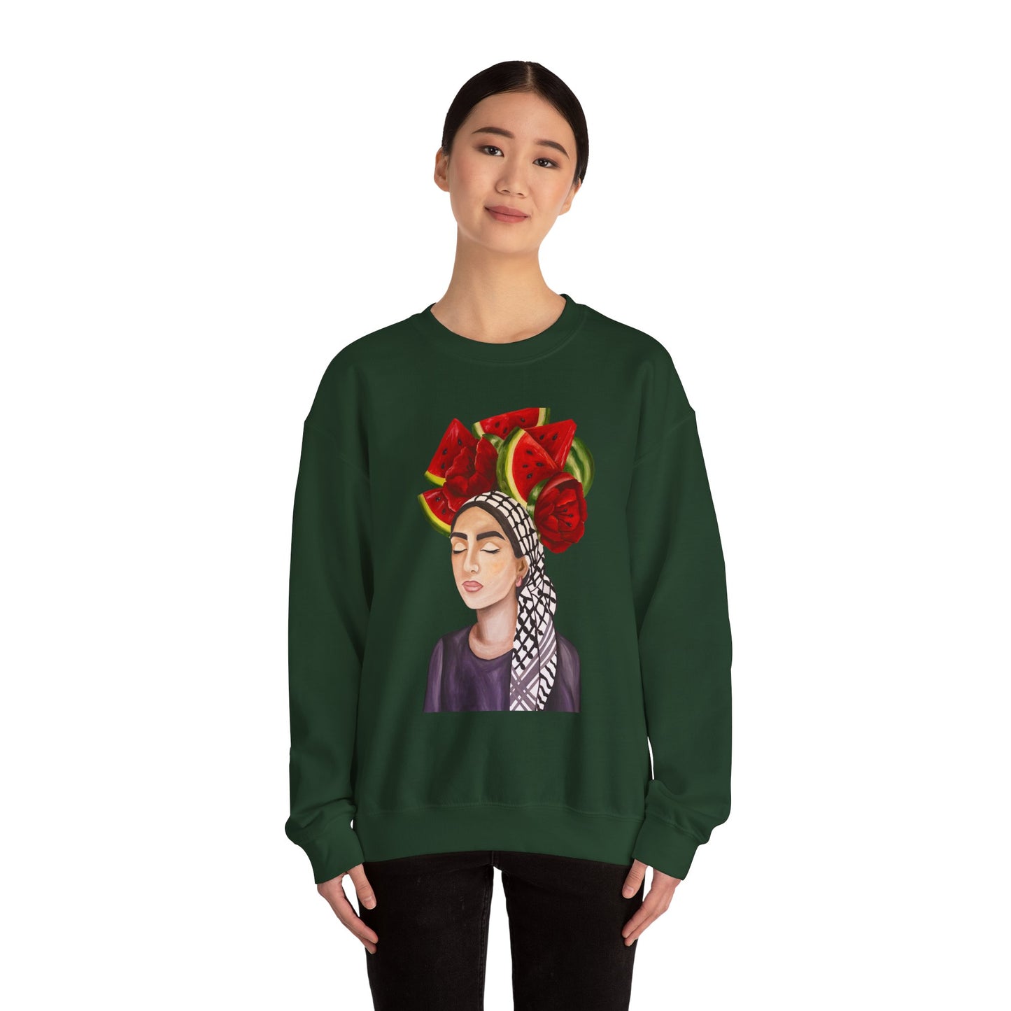 Crewneck Sweatshirt — Portrait with Watermelon Headdress Art