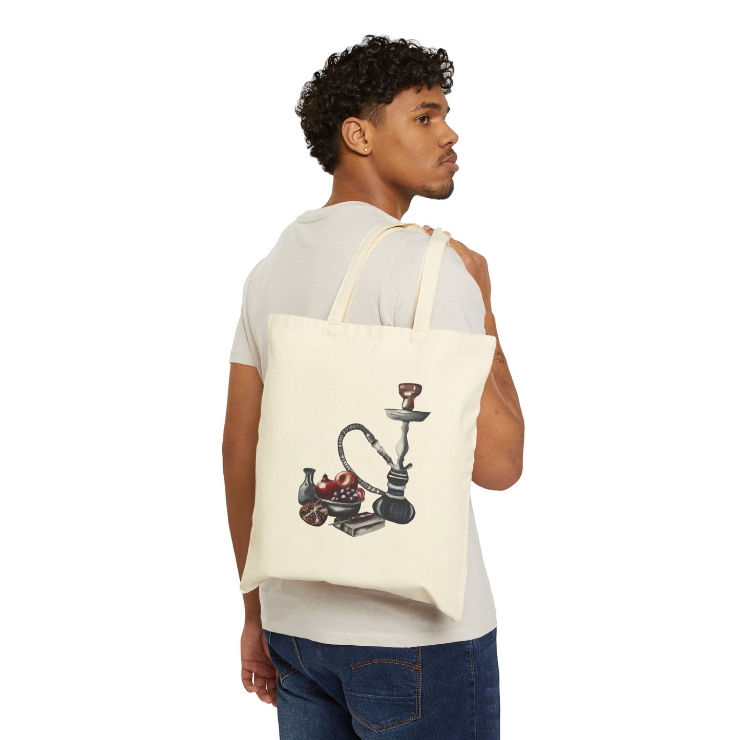 Hookah & Tea Canvas Tote Bag – Bohemian Shisha Illustration Eco Shopper