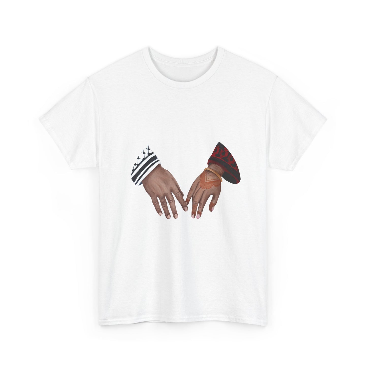 T-Shirt — Interlocked Hands Graphic Tee (Black & Brown Hands)
