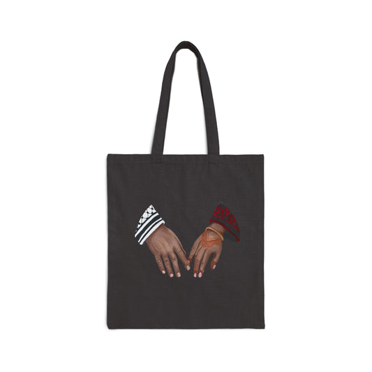 Canvas Tote Bag — Illustrated Interlocking Hands Design