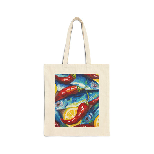Spice Meets Sea Tote Bag — Colorful Chili & Lemon Canvas Grocery Tote