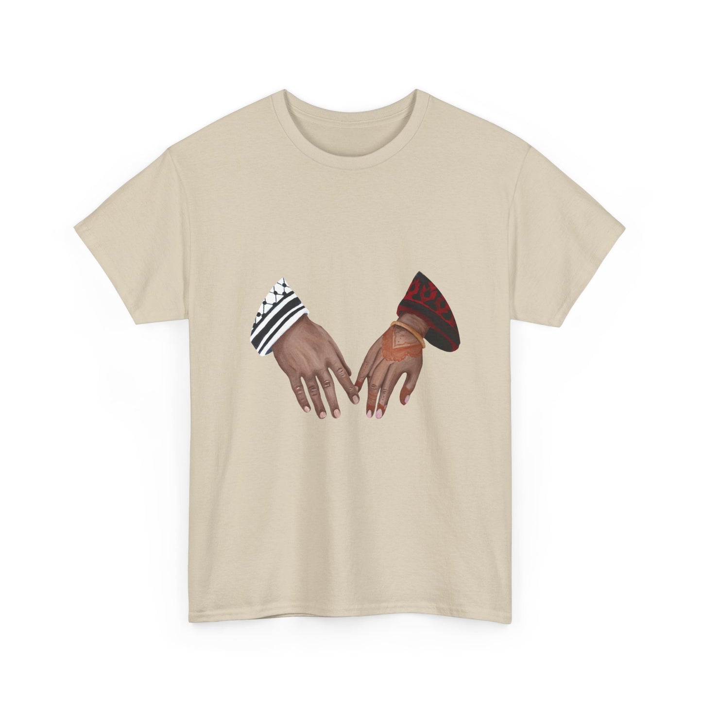 T-Shirt — Interlocked Hands Graphic Tee (Black & Brown Hands)