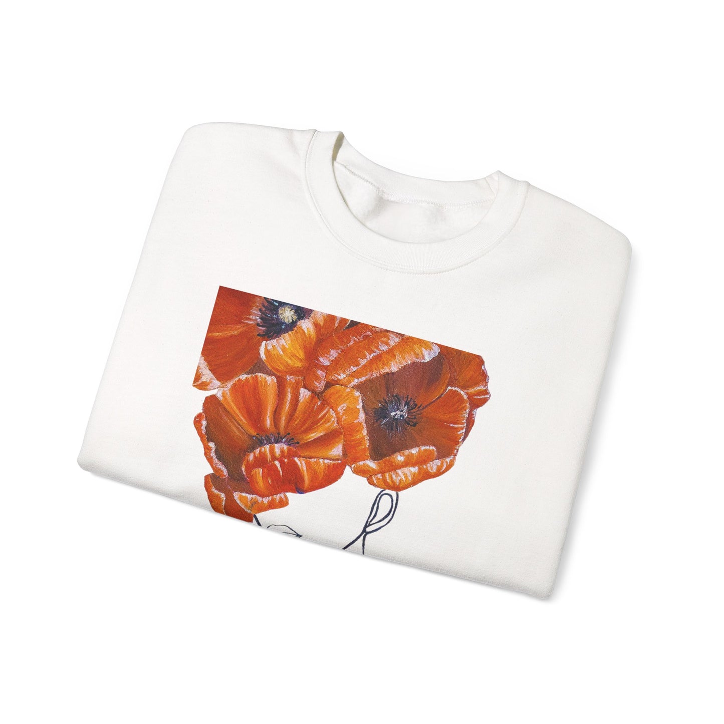 Poppy Headline Crewneck Sweatshirt — Floral Art Line Portrait
