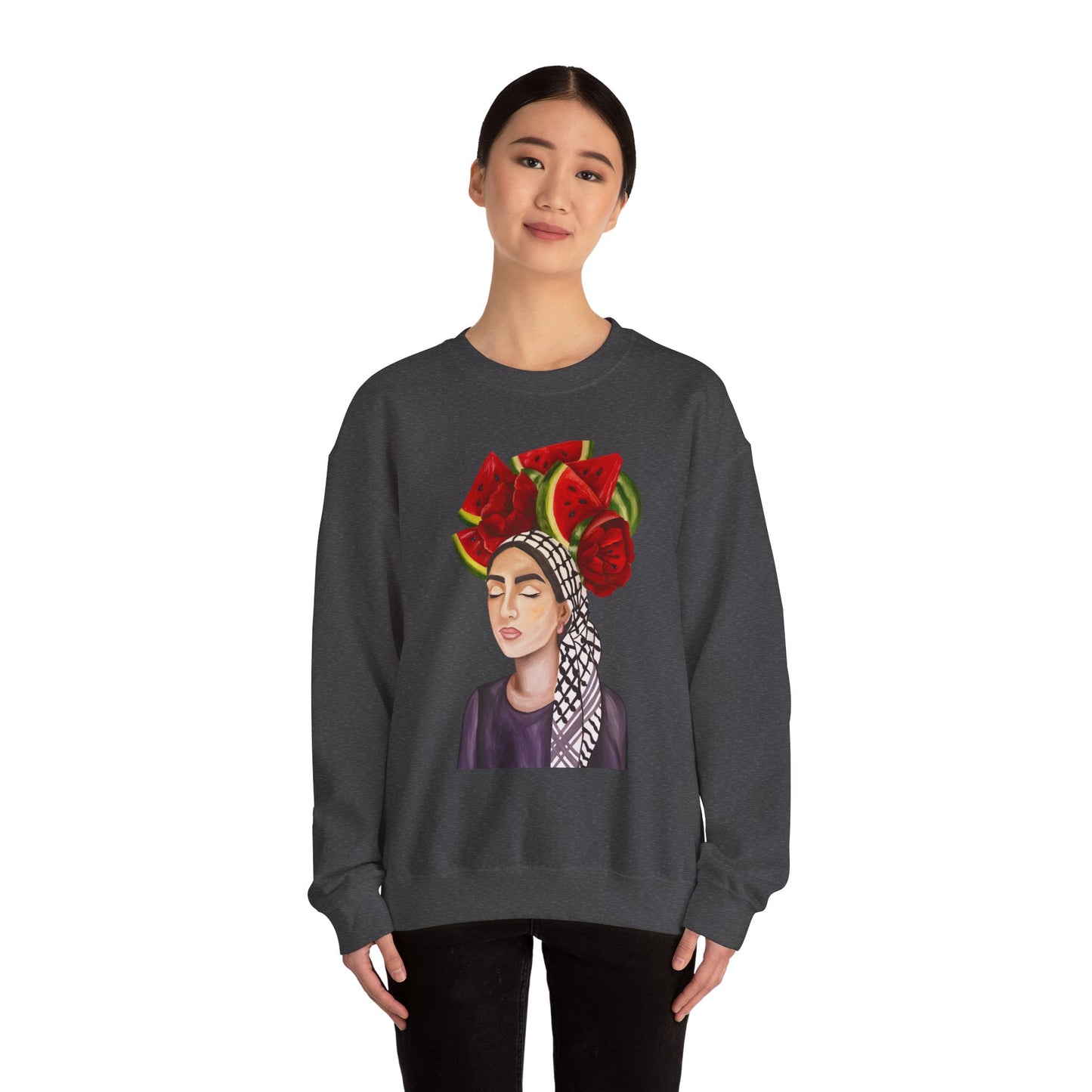 Crewneck Sweatshirt — Portrait with Watermelon Headdress Art