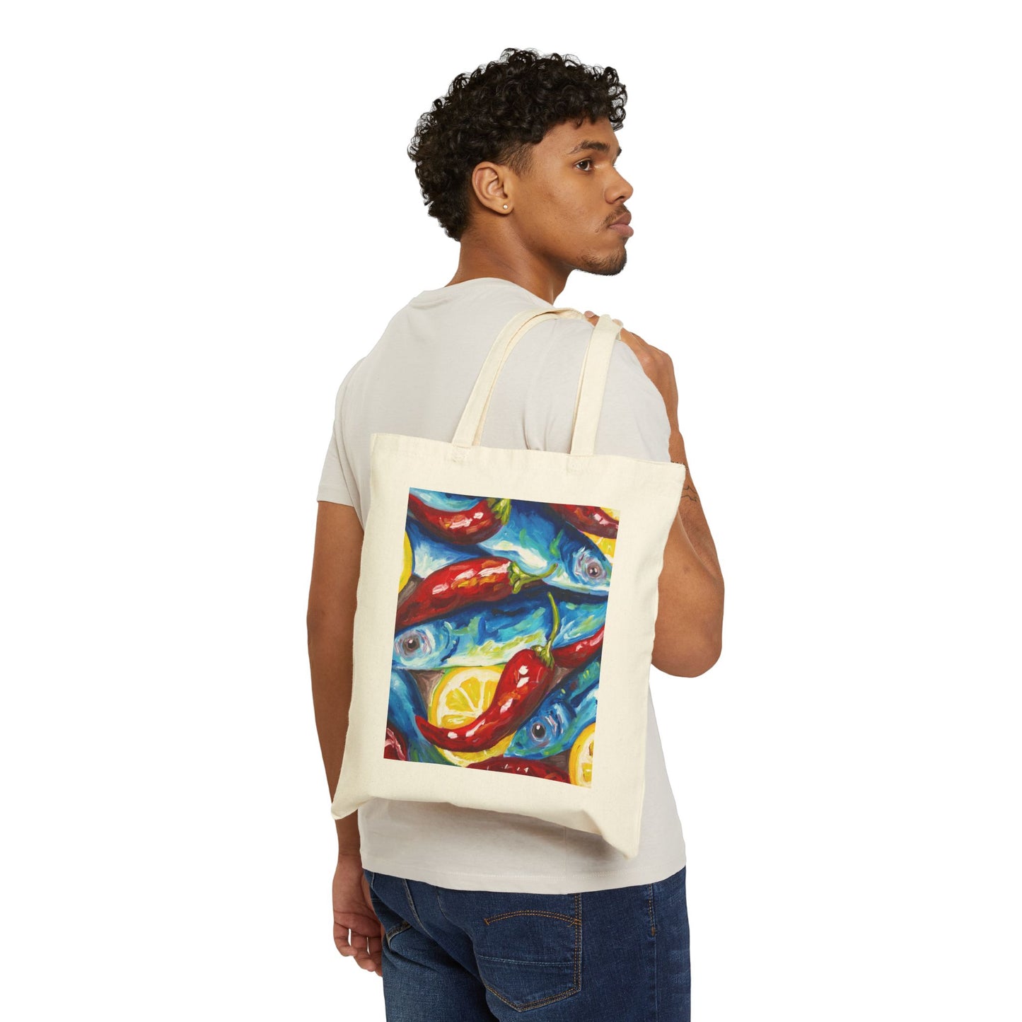 Spice Meets Sea Tote Bag — Colorful Chili & Lemon Canvas Grocery Tote