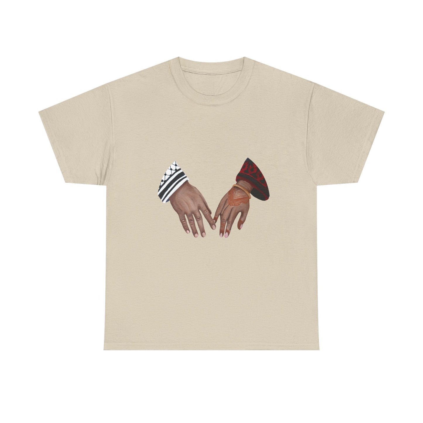 T-Shirt — Interlocked Hands Graphic Tee (Black & Brown Hands)