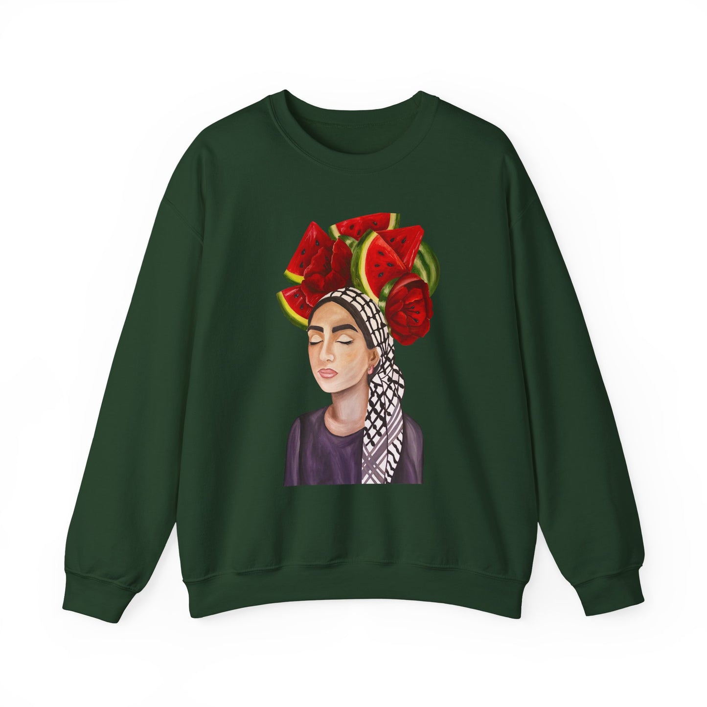 Crewneck Sweatshirt — Portrait with Watermelon Headdress Art