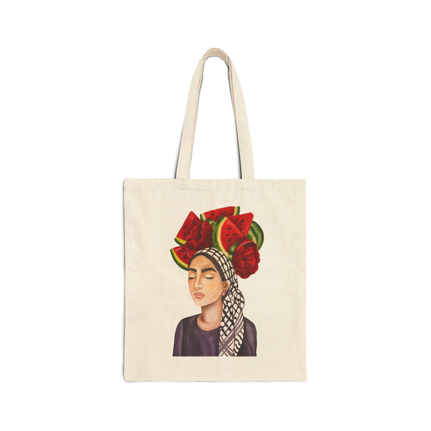 Tote Bag — Artistic Woman Portrait with Watermelon Headdress Canvas Tote