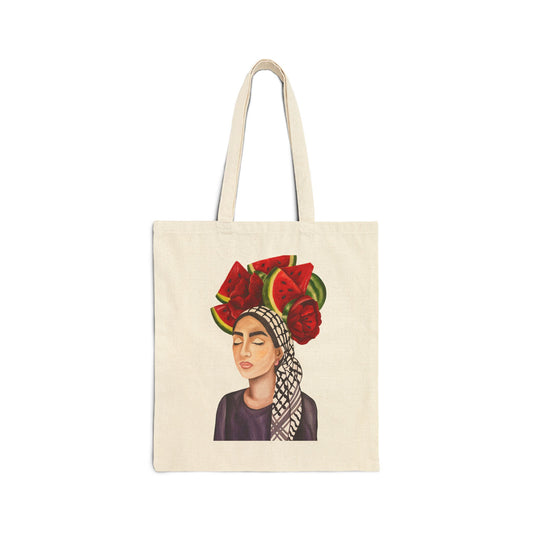 Tote Bag — Artistic Woman Portrait with Watermelon Headdress Canvas Tote