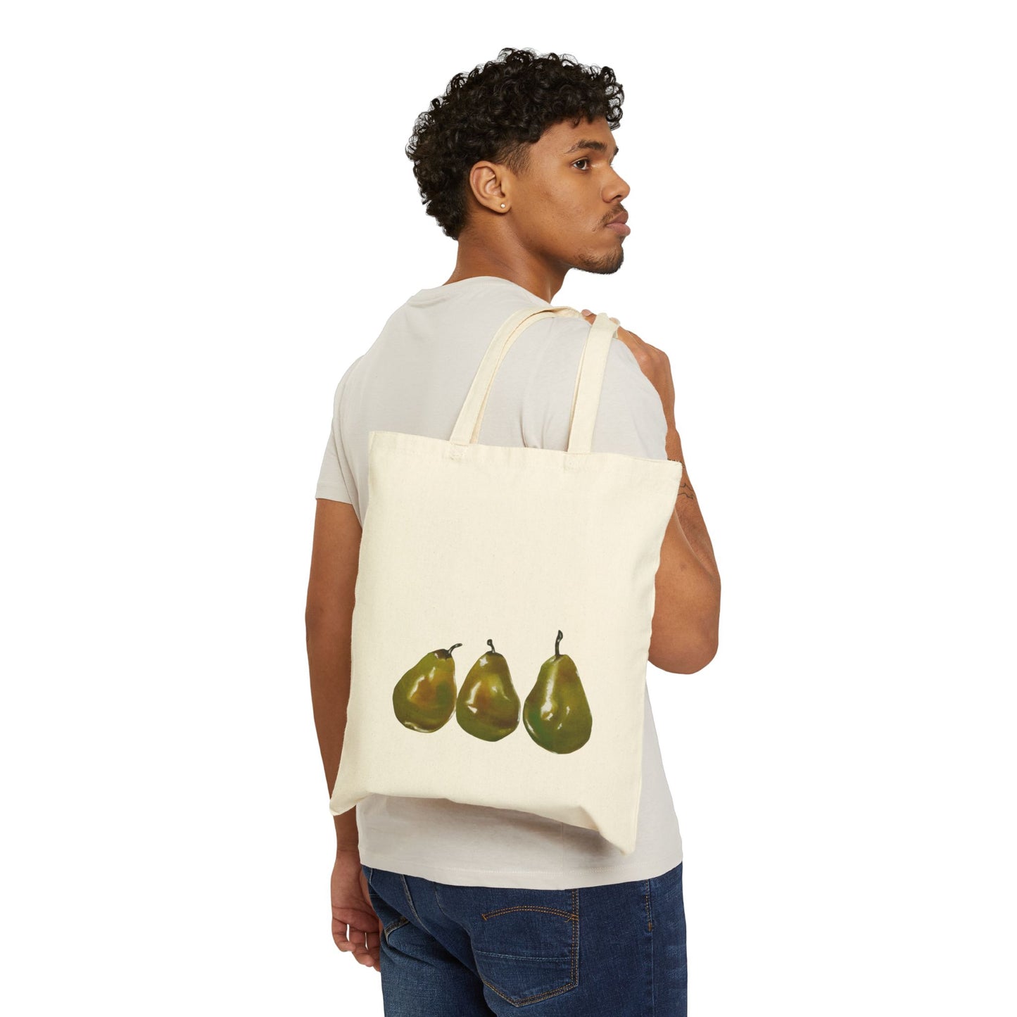 Pear Trio Canvas Tote Bag — Fruit Illustration Market Grocery Bag
