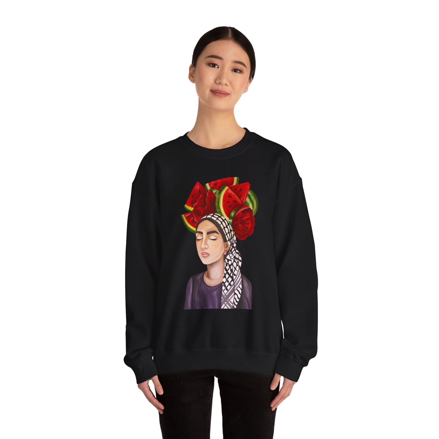 Crewneck Sweatshirt — Portrait with Watermelon Headdress Art