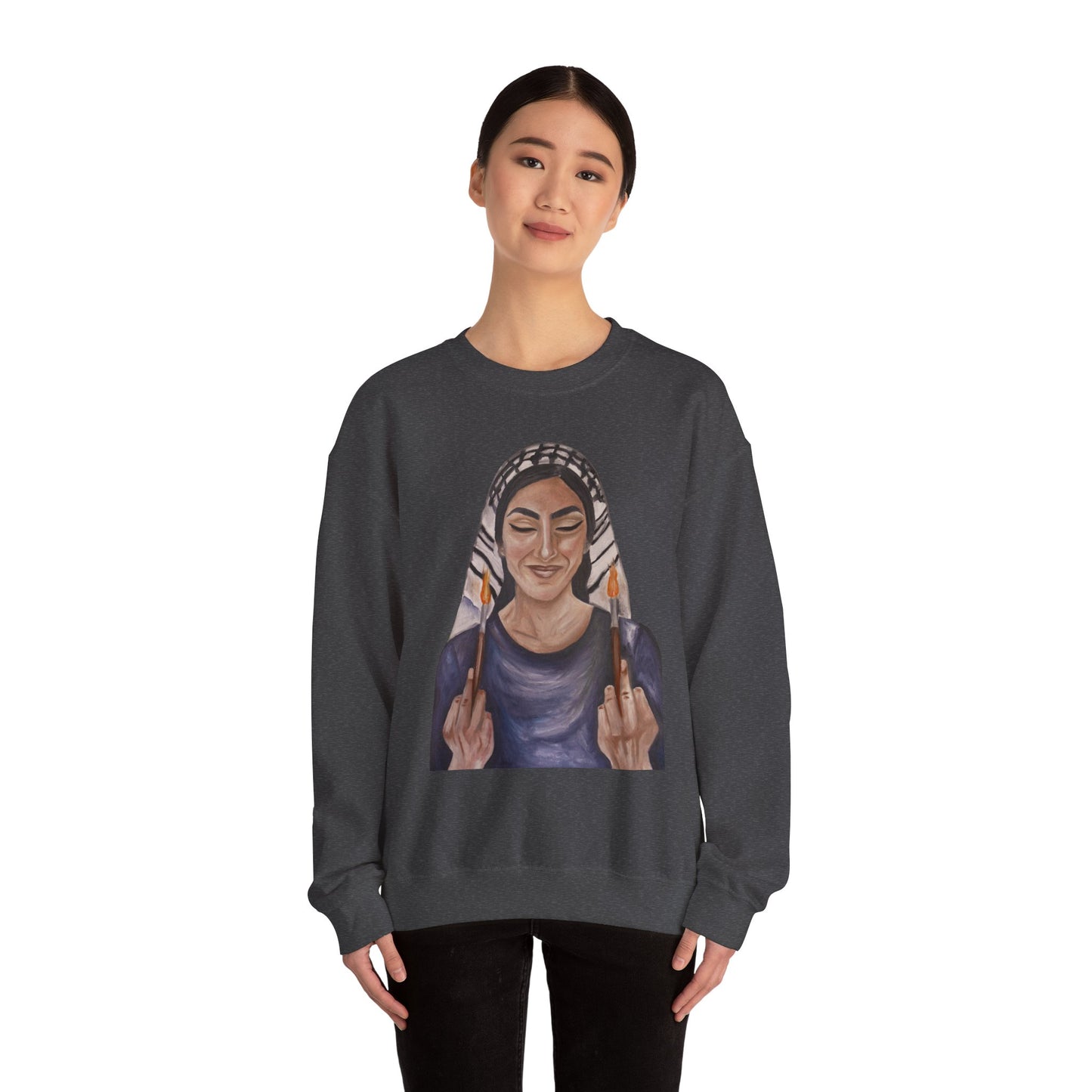 Crewneck Sweatshirt — Empowered Woman Art Print (middle fingers)