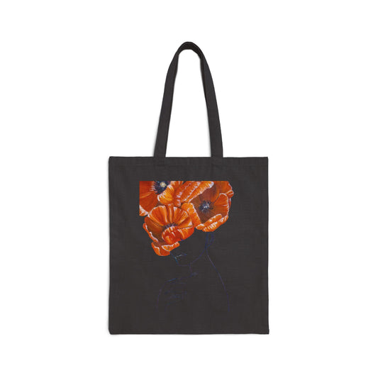 Floral Portrait Canvas Tote Bag — Poppy Headline Art Tote