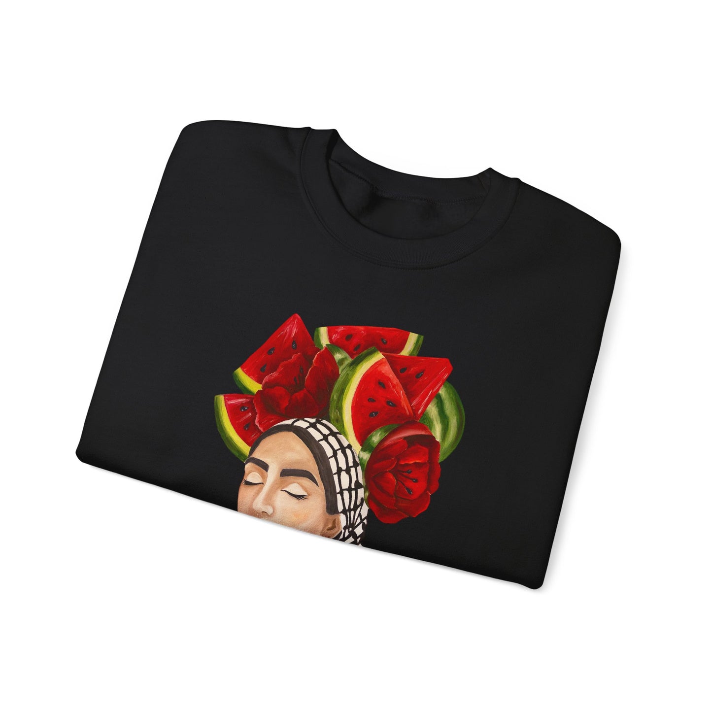 Crewneck Sweatshirt — Portrait with Watermelon Headdress Art