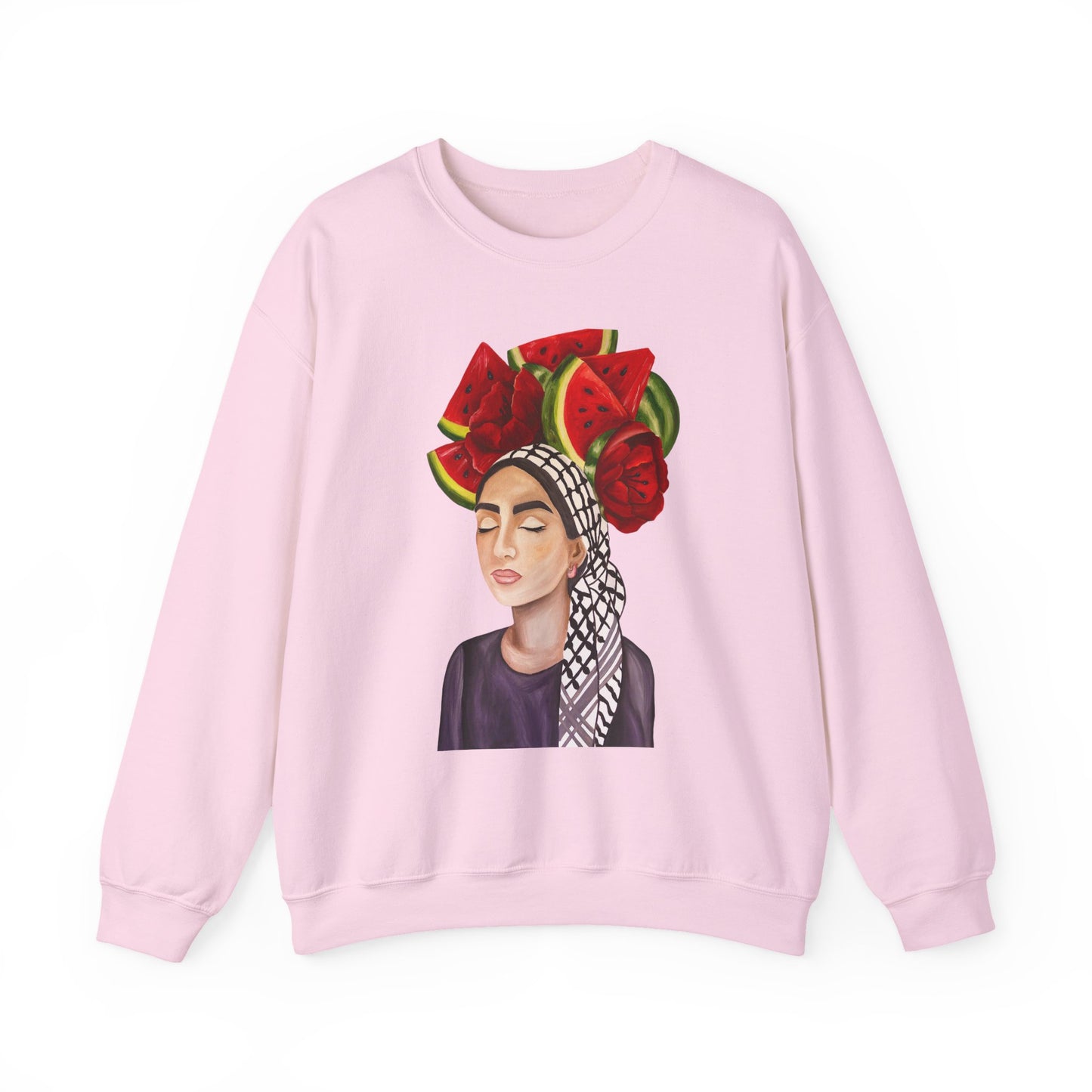 Crewneck Sweatshirt — Portrait with Watermelon Headdress Art