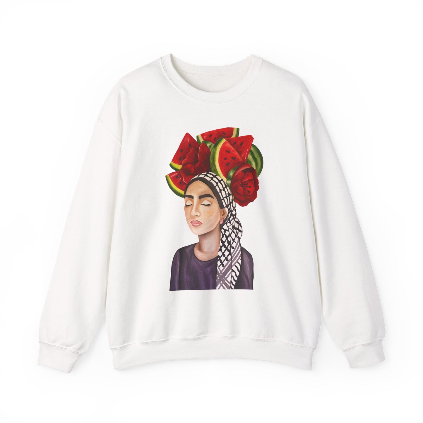 Crewneck Sweatshirt — Portrait with Watermelon Headdress Art
