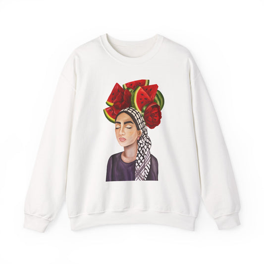 Crewneck Sweatshirt — Portrait with Watermelon Headdress Art