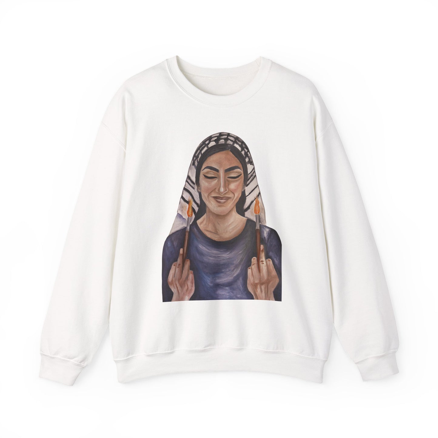 Crewneck Sweatshirt — Empowered Woman Art Print (middle fingers)