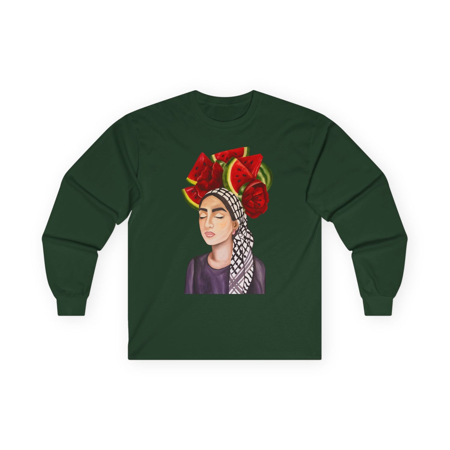 Long Sleeve Tee — Watermelon Headdress Portrait Graphic