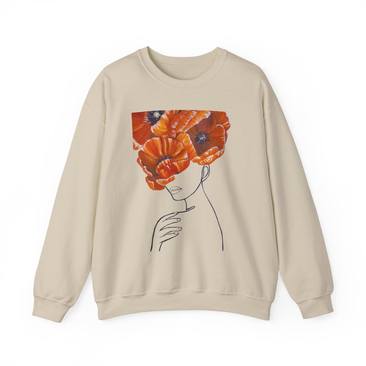 Poppy Headline Crewneck Sweatshirt — Floral Art Line Portrait