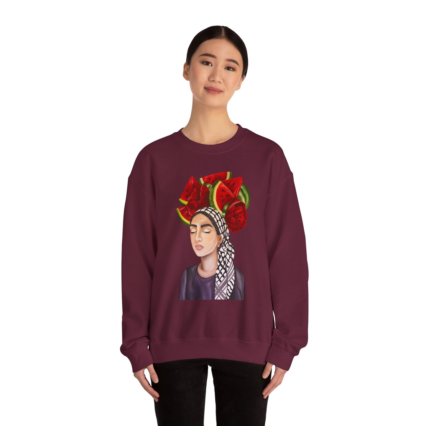 Crewneck Sweatshirt — Portrait with Watermelon Headdress Art