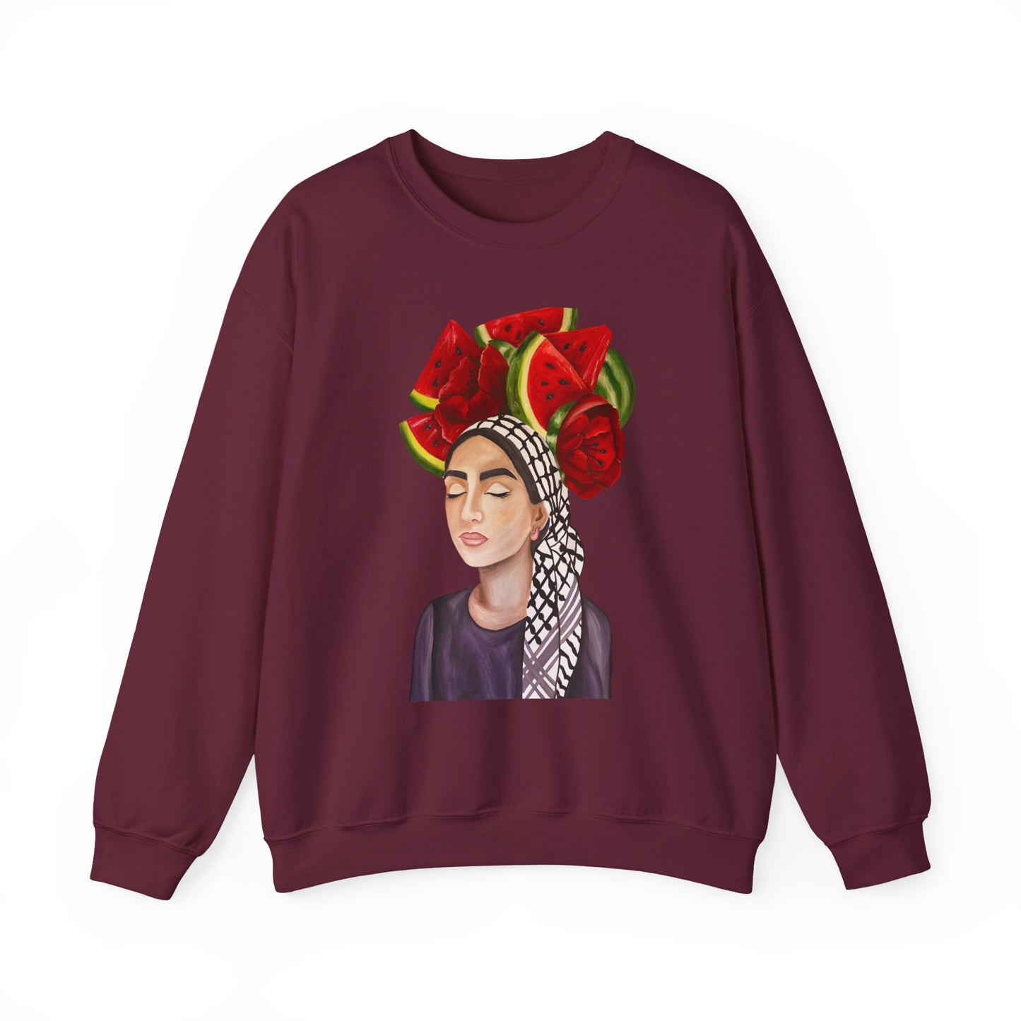 Crewneck Sweatshirt — Portrait with Watermelon Headdress Art