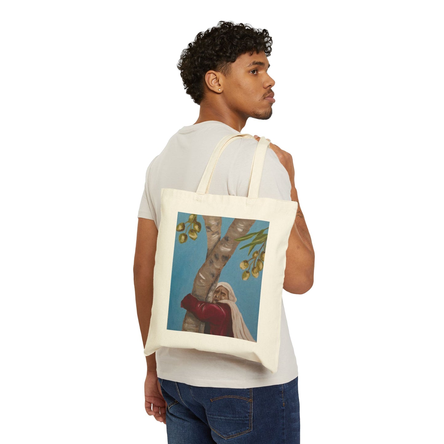 Canvas Tote Bag — Vintage Woman Hugging Tree Art Print