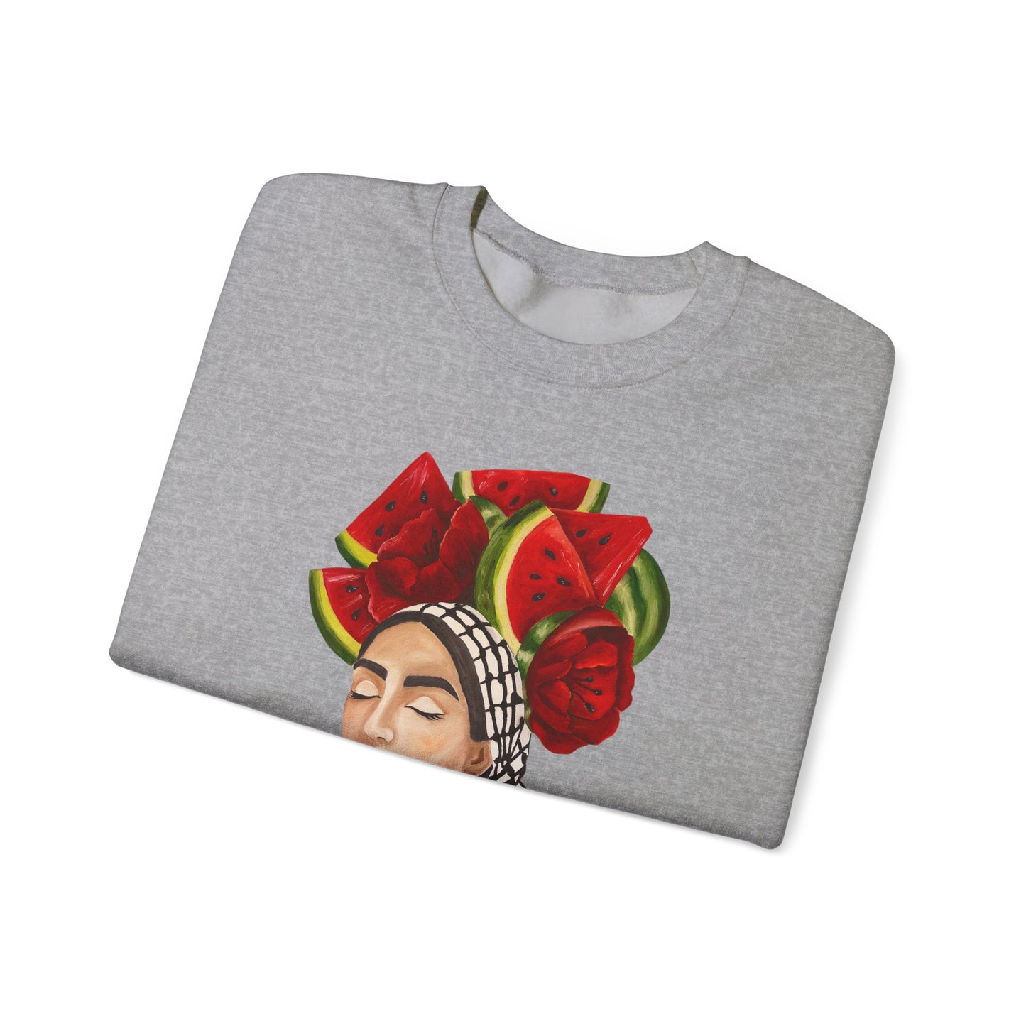 Crewneck Sweatshirt — Portrait with Watermelon Headdress Art