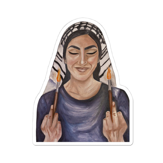 Middle Eastern Artist Sticker — Empowered Painter Holding Brushes (Kiss-Cut)