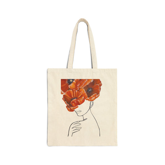 Floral Portrait Canvas Tote Bag — Poppy Headline Art Tote