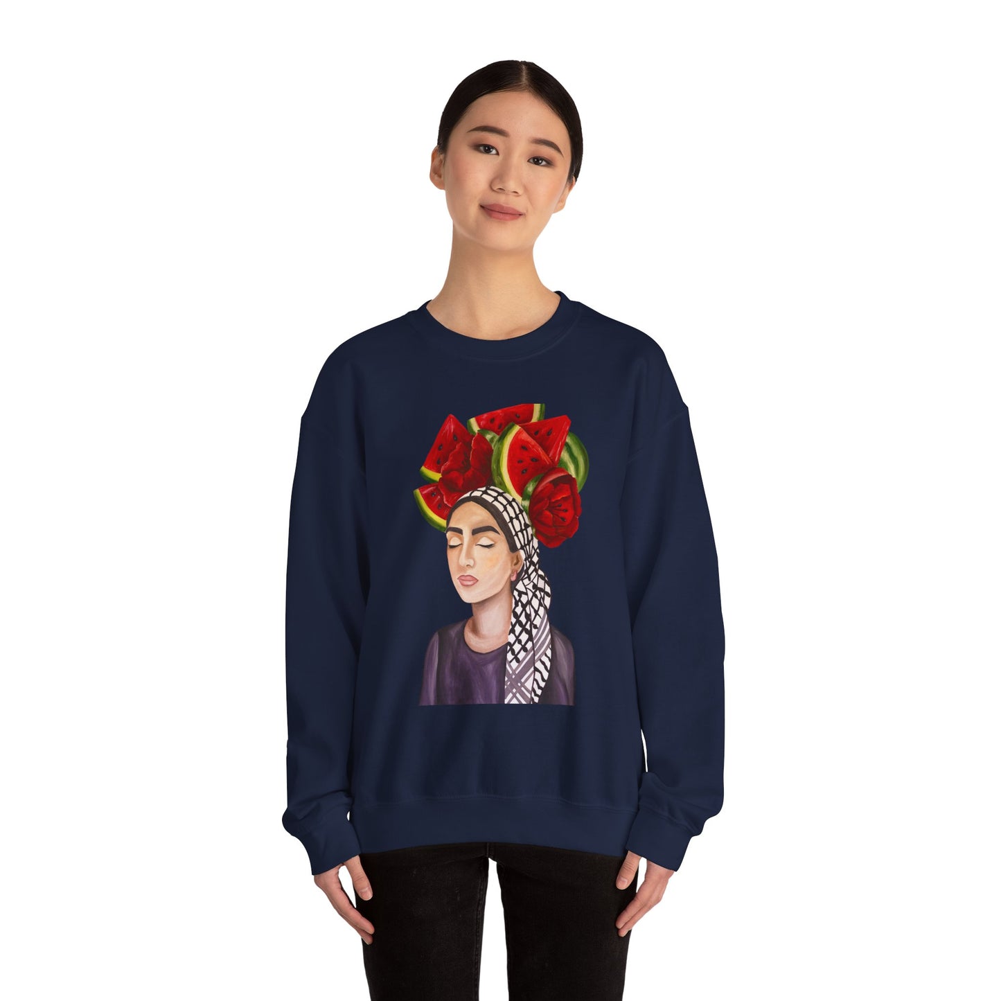 Crewneck Sweatshirt — Portrait with Watermelon Headdress Art