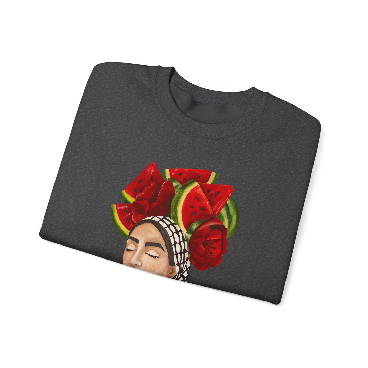 Crewneck Sweatshirt — Portrait with Watermelon Headdress Art