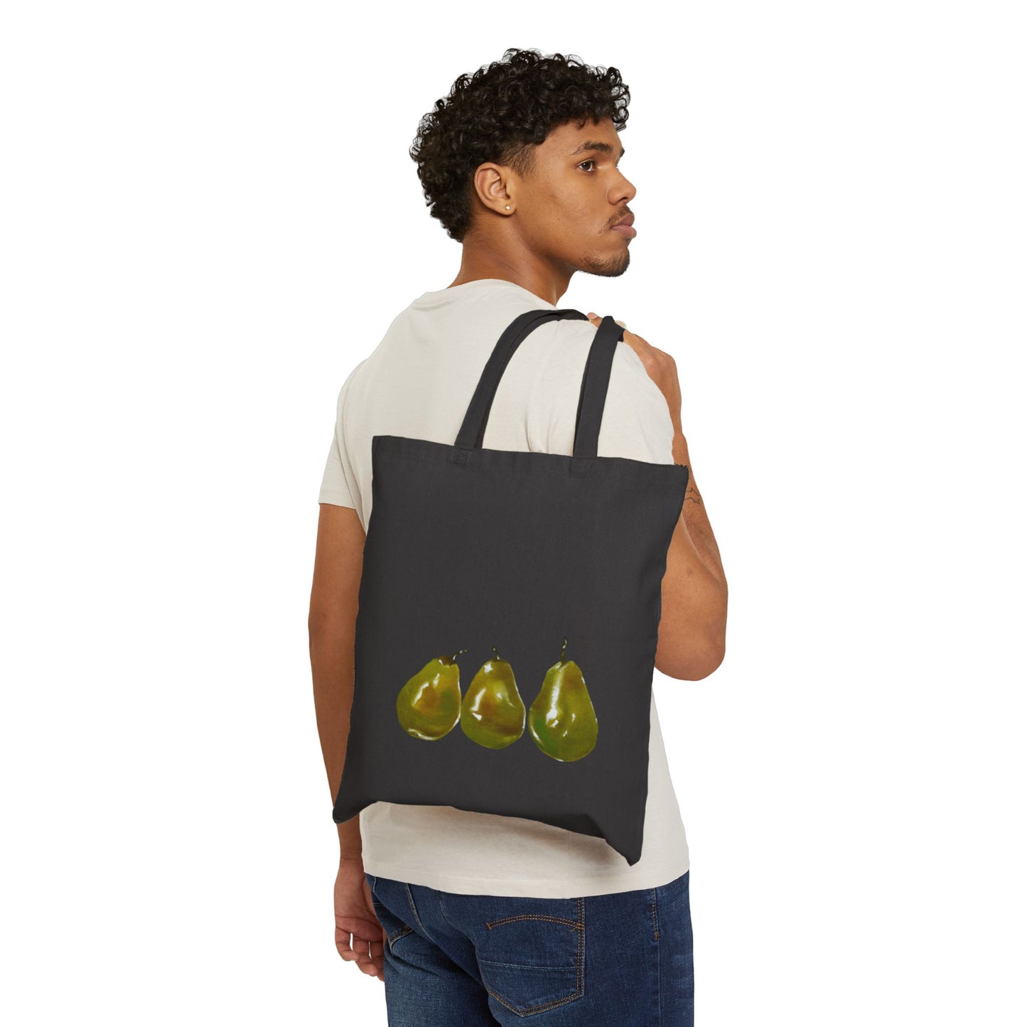 Pear Trio Canvas Tote Bag — Fruit Illustration Market Grocery Bag