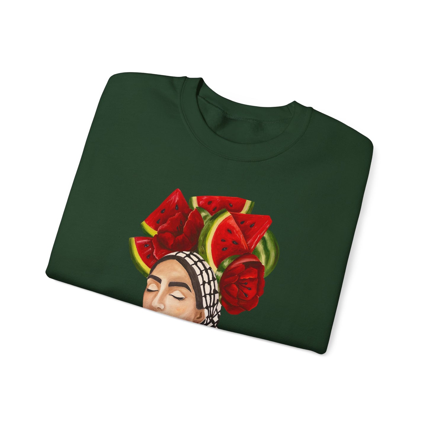 Crewneck Sweatshirt — Portrait with Watermelon Headdress Art