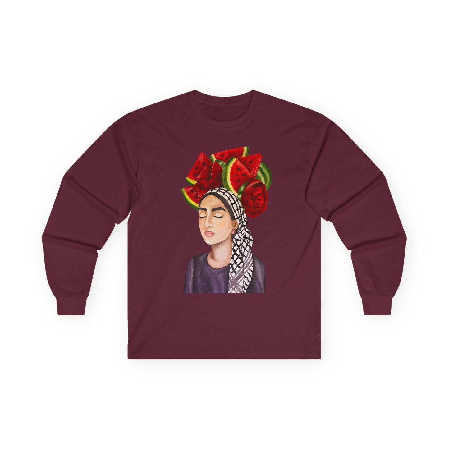 Long Sleeve Tee — Watermelon Headdress Portrait Graphic