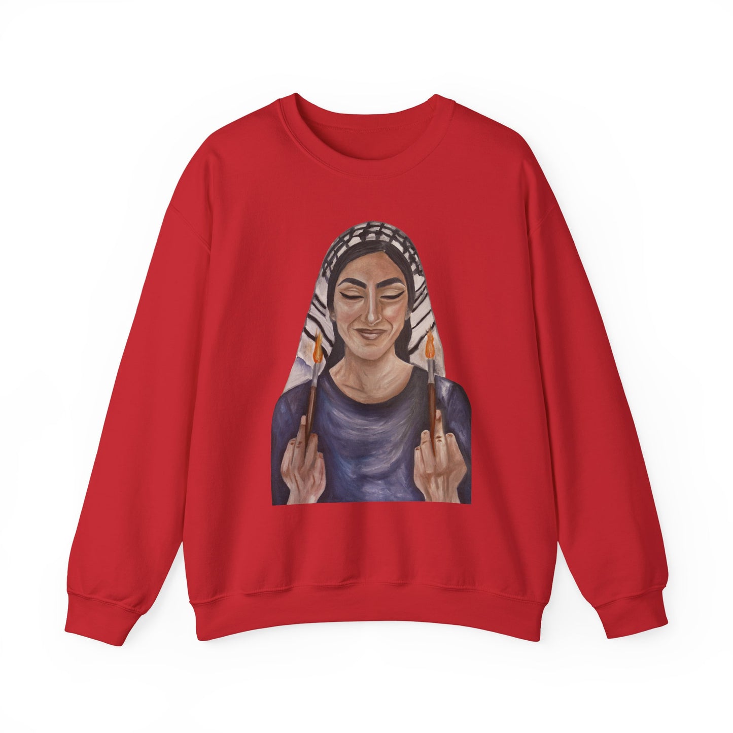 Crewneck Sweatshirt — Empowered Woman Art Print (middle fingers)
