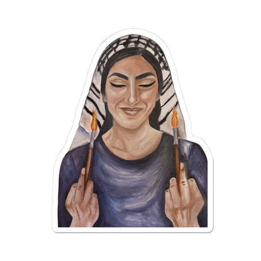 Middle Eastern Artist Sticker — Empowered Painter Holding Brushes (Kiss-Cut)