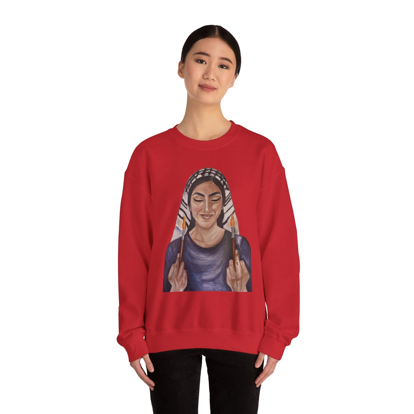 Crewneck Sweatshirt — Empowered Woman Art Print (middle fingers)