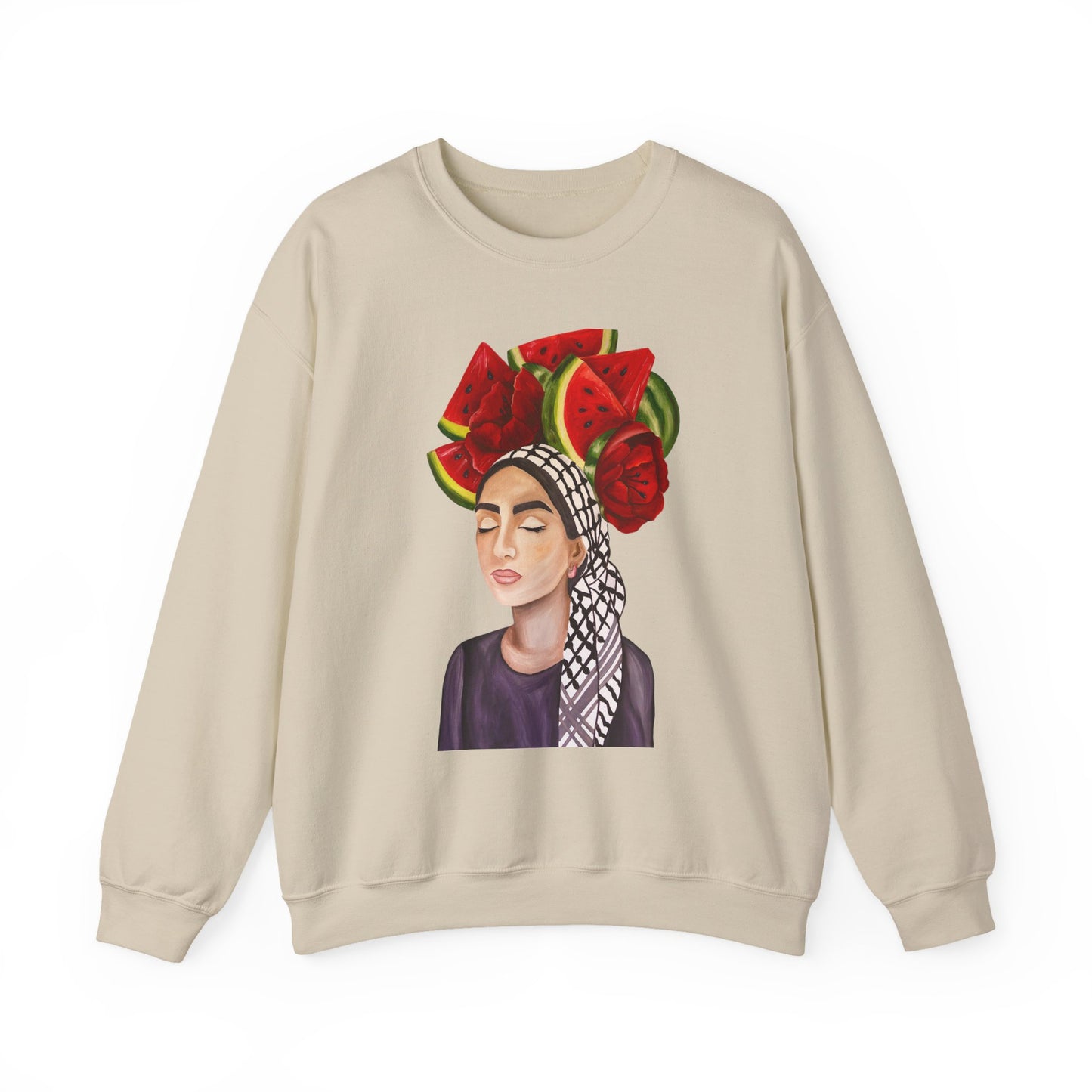 Crewneck Sweatshirt — Portrait with Watermelon Headdress Art