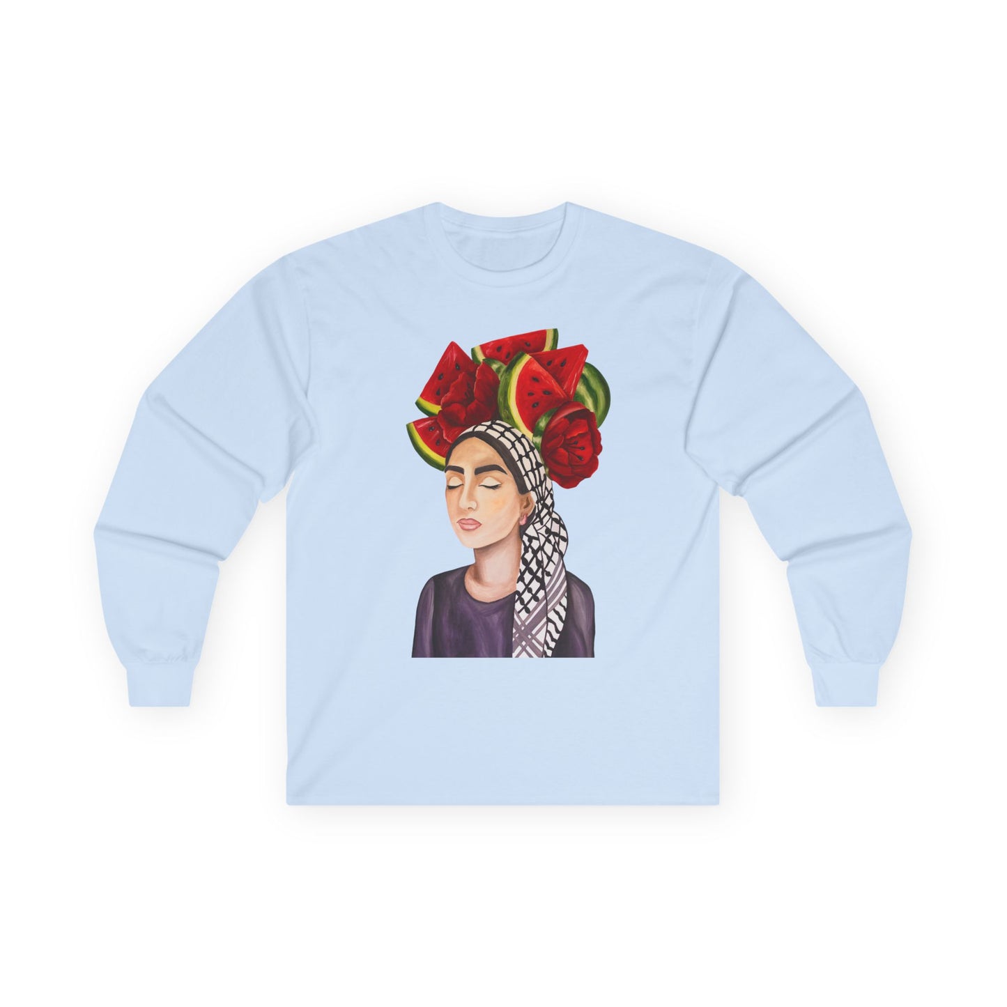 Long Sleeve Tee — Watermelon Headdress Portrait Graphic