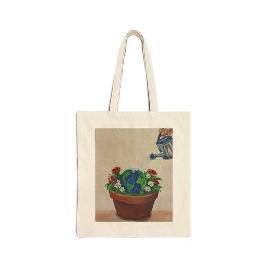 Canvas Tote Bag — Watering Can & Potted Succulents Garden Art