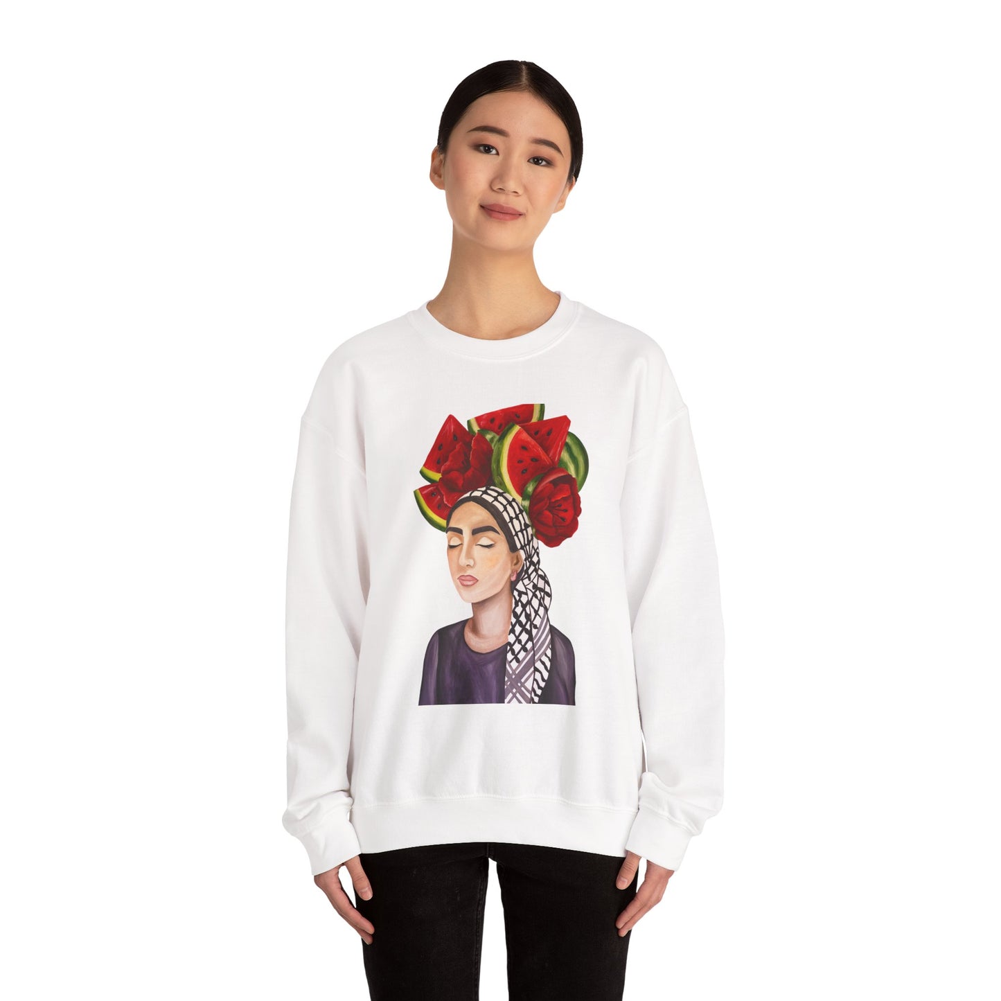 Crewneck Sweatshirt — Portrait with Watermelon Headdress Art