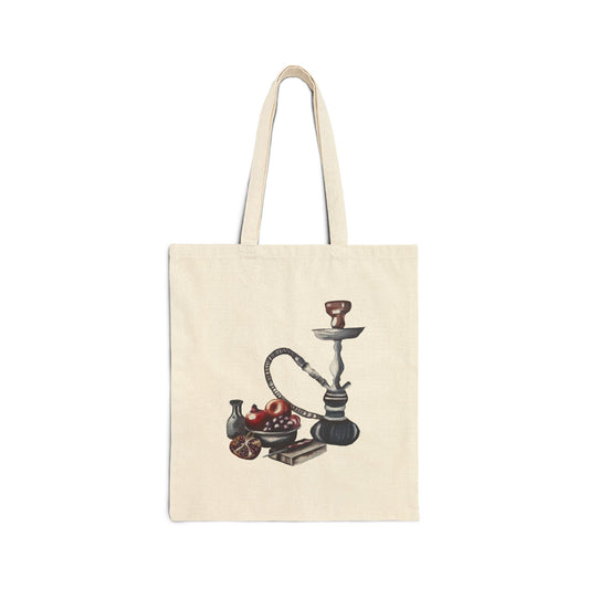 Hookah & Tea Canvas Tote Bag – Bohemian Shisha Illustration Eco Shopper