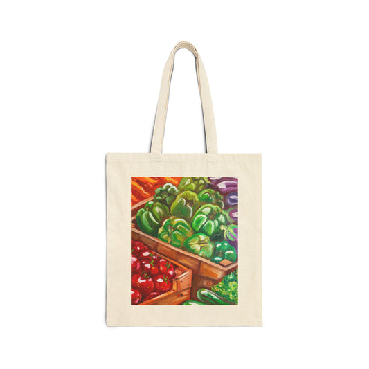 Market Fresh Produce Tote — Canvas Grocery Bag with Colorful Veggies Print